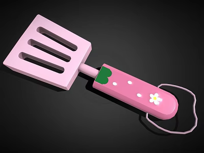 Pink Kitchen Spatula With Green Leaf White Flower Handle And Hanging Loop 3d model