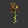 Artistic Wooden And Stone Sculpture With Twisted Green Vines And Orange Accents
