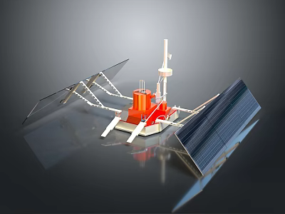 Commercial Equipment Featuring Solar Panels Red Main Body And Support Frame Structure 3d model