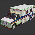 White Ambulance Emergency Functional Vehicle with Red Blue Stripes and Medical Rescue Symbol