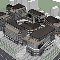 Modern Commercial Street With Multi Story Buildings Open Spaces And Green Areas