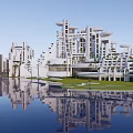 Modern White Hotel Building With Unique Architecture Water Reflection And Greenery
