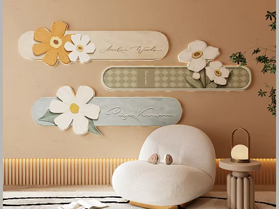 Cozy Modern Living Room With Wall Flower Decorations And Welcome Home Signs 3d model