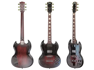 Three Electric Guitars With Different Body Designs And Wooden Black Finishes 3d model