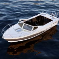 Modern White Motor Yacht Floating on Calm Blue Water With Open Cabin And Railing Design
