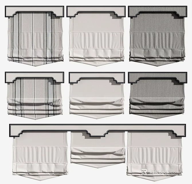 Various Styles Of Roman Blinds Featuring Classic Textures And Modern Pleated Designs 3d model 