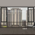 Floor to Ceiling Window with Urban High Rise View and Gray Chair in Wooden Floor Room