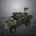 Armored Military Off Road Vehicle With Camouflage Paint And Blue Yellow Flag