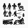 Firefighting Elements Including Firefighters Fire Truck Burning House Hydrant Tools and Rescue Scenes 3d model