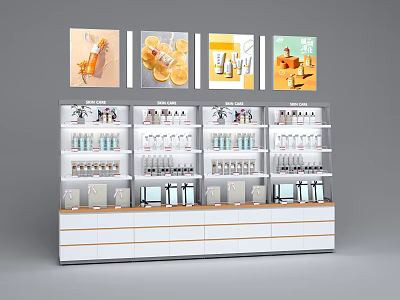 Modern White Retail Display Shelving with Multiple Shelves for Product Display and Top Posters 3d model
