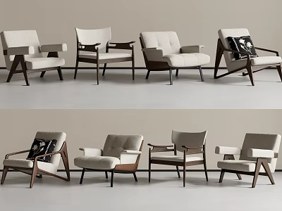 Modern Leisure Chairs With Wooden Frames And Upholstered Seats In Various Styles 3d model