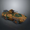 Wheeled Armored Tank With Green Brown Camouflage Turret And Top Antenna