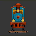 Vibrant Colorful Toy Train With Blue Red Yellow Headlights Wheels And Carriage