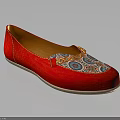 Red Flat Shoes With Colorful Patterns And Gold Chain Decoration 3d model