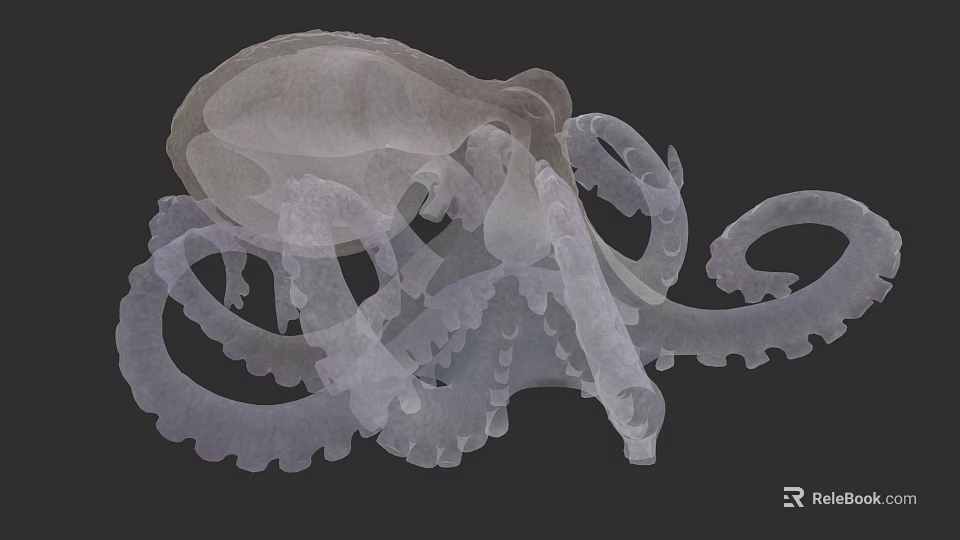 Detailed Transparent Octopus Marine Creature With Curled Tentacles And Smooth Texture 3d model 
