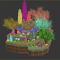 Charming Cartoon Rustic House Scene with Cypress Olive Trees Stone Wall Grass Lawn and Vines
