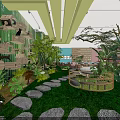 Natural Themed Indoor Playground With Green Plants Stepping Stones And Wooden Hives
