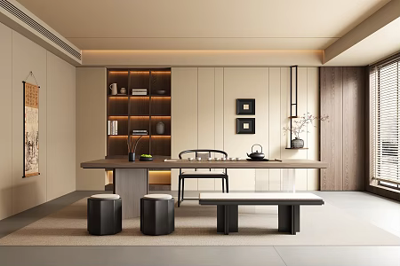 New Chinese Style Tea Room Song Style Tea Room Tea Table and Chair Combination Tea Room Cabinet for Tea Room with Silent Style Tea Room Tea Room Background Wall Villa Tea Room Club Tea Room Tea Set 3d model