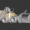 Small Yellow Snowplow Vehicle With Black Seat Worn Tires And Plow Blade