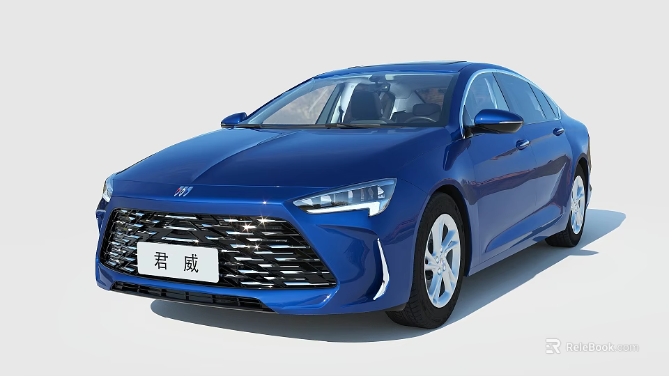 Blue Modern Sedan Car With Stylish Front Grille And Sleek Headlights 3d model 