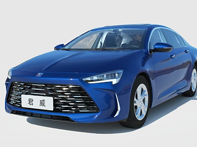 Blue Modern Sedan Car With Stylish Front Grille And Sleek Headlights 3d model