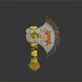 Fantasy Axe Weapon With Yellow Handle White Blade And Orange Decorative Accents