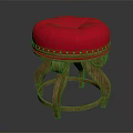 Traditional Style Sofa Stool With Red Upholstered Seat And Carved Wooden Legs