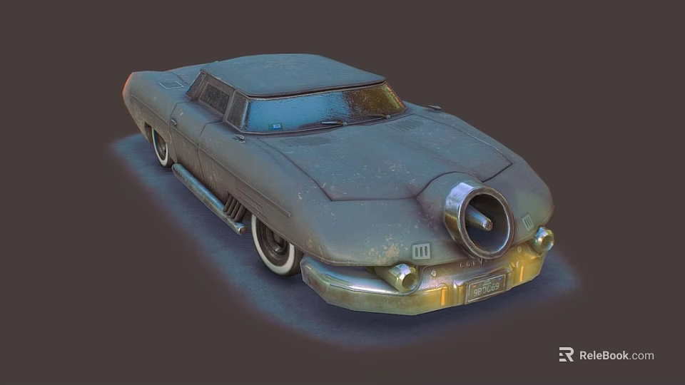 Vintage Weathered Car With Streamlined Body And Large Round Front Component 3d model 