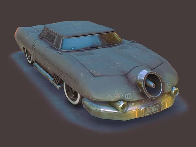 Vintage Weathered Car With Streamlined Body And Large Round Front Component 3d model