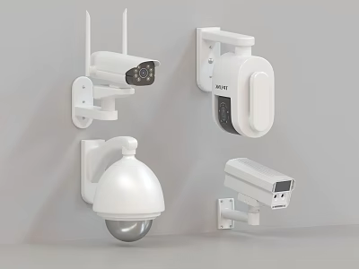 Different Types of Wall Mounted White Security Cameras for Home Surveillance Systems 3d model
