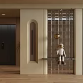 Modern Entryway Interior With Glass Room Divider Beige Walls And Wooden Floor
