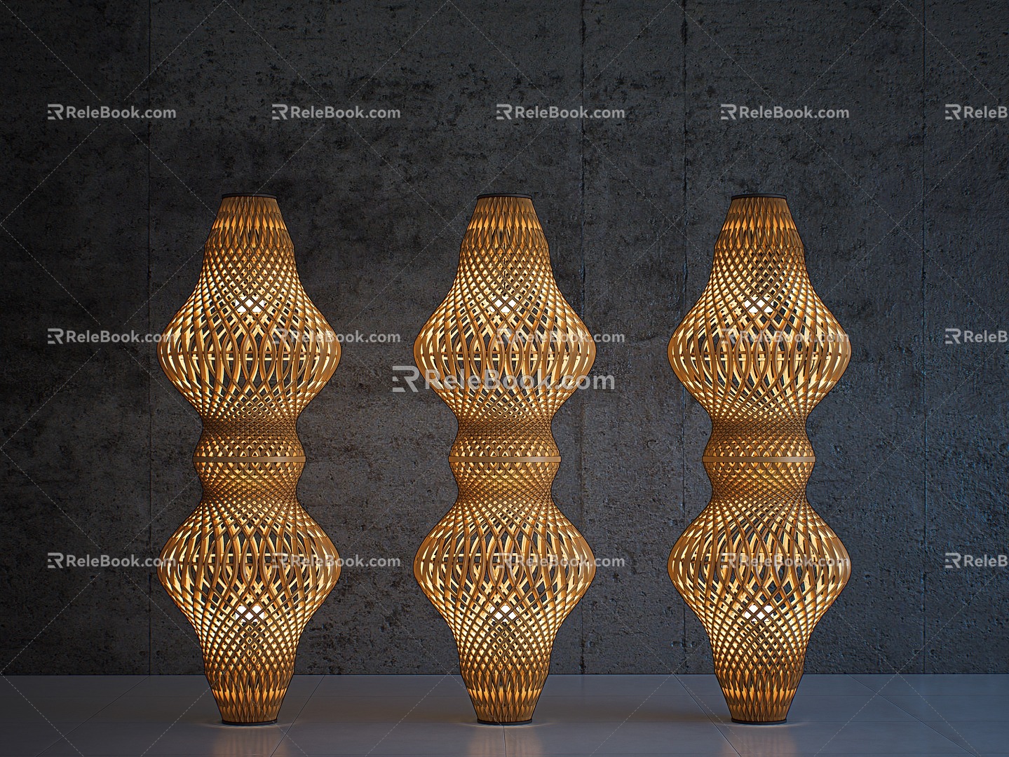 Middle Ancient Quiet Floor Lamp Southeast Asia Rattan Floor Lamp Simple Floor Lamp Southeast Asia Landscape Lamp 3d model