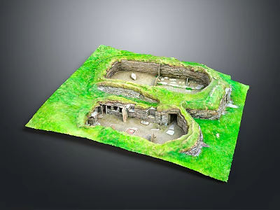 Cartoon Style 3D Underground Structure Scene With Green Grass And Stone Details 3d model