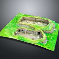 Cartoon Style 3D Underground Structure Scene With Green Grass And Stone Details