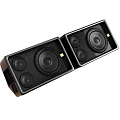 Two Black Audio Speakers With Multiple Drivers And Sleek Design For Home Theater