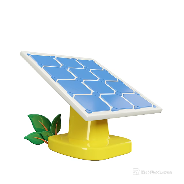 Industrial Solar Panel Equipment With Yellow Base And Green Leaves Design 3d model 