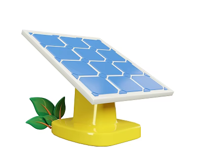 Industrial Solar Panel Equipment With Yellow Base And Green Leaves Design 3d model