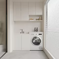 Bright White Laundry Room With Cabinets Washing Machine And Window Blinds 3d model