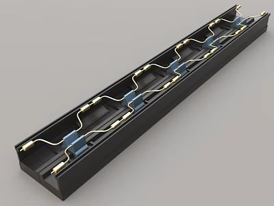 Industrial Equipment With Black Elongated Structure And Blue Gold Components Inside 3d model