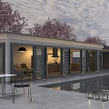 Modern Detached Villa With Swimming Pool Cherry Blossom Trees And Outdoor Dining Area