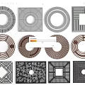 Various Decorative Tree Pit Designs With Circular And Square Grate Patterns 3d model