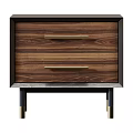Walnut Wood Bedside Table With Two Drawers Gold Handles And Black Gold Legs