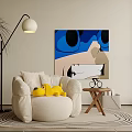 Cozy Single Sofa With Yellow Plush Toy Abstract Painting Floor Lamp Small Table And Rug 3d model