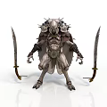 3D Fantasy Warrior Monster With Dual Blades Armored Exterior And Standing Pose