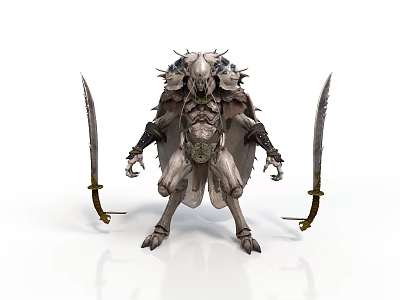 Fantasy Style Monster with Horns Monster Skeleton Skin Goblin Fairy Monster Scimitar Cloak Claw Hand Belt Sci-fi Character Standing Posture 3d model