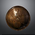 Decorative Copper Shield With Round Shape Textured Surface And Central Ornament