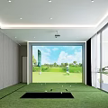 Modern Indoor Golf Fitness Training Space With Green Turf And Large Projection Screen