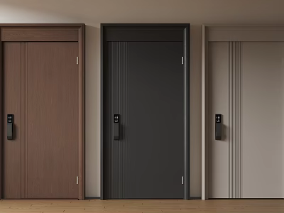 Three Security Doors With Brown Black Beige Colors And Modern Design 3d model