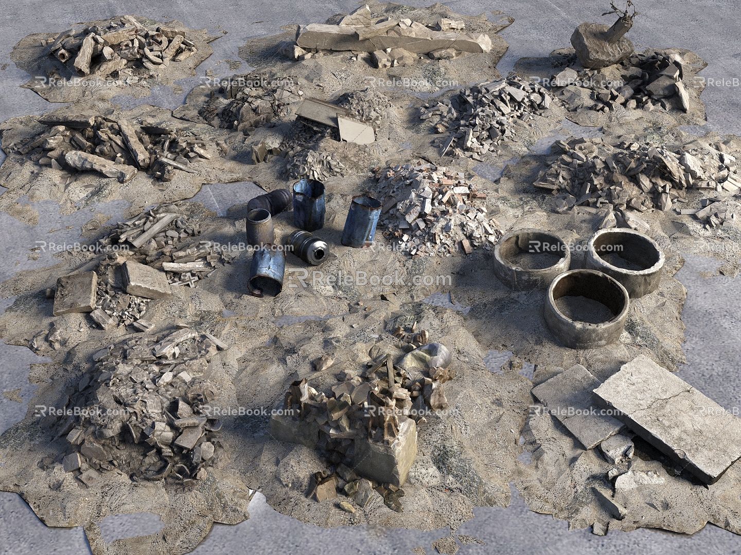 Ruins Stone Game Scene Building Ruins Wreckage Brick Construction Site Ruins Fire Pile Fire Pile Site 3d model