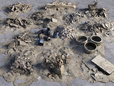 Ruins Stone Game Scene Building Ruins Wreckage Brick Construction Site Ruins Fire Pile Fire Pile Site 3d model